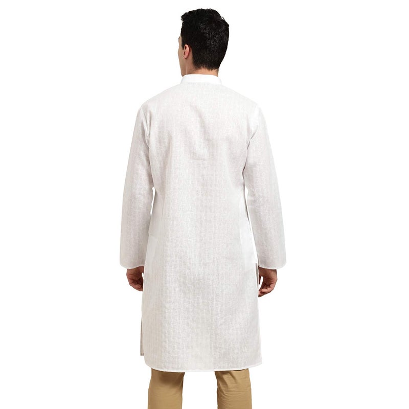 Sojanya (Since 1958 Men'S Cotton Linen White Checked Only Long Kurta, Size 36 - Image 2